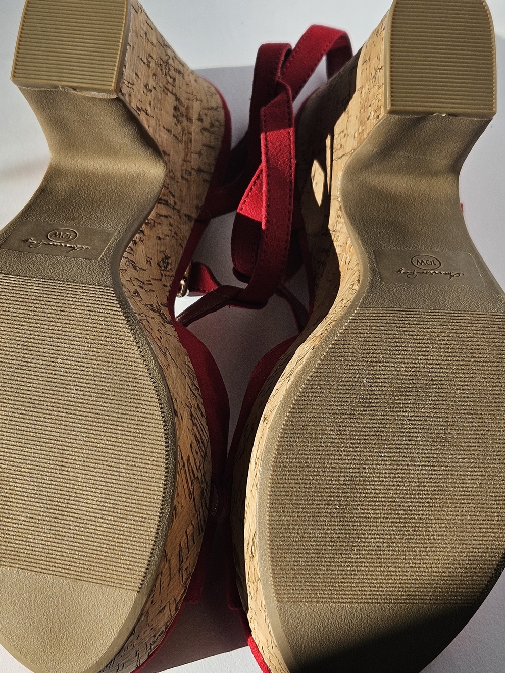 American Rag Cie Red Faux Suede Platform Wedge Sandals Cork Heel Size 10W Wide - Picture 12 of 13